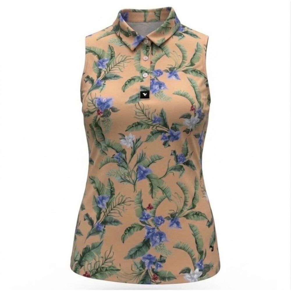 Bad Birdie Sleeveless Core Golf Pickleball Polo Shirt Flora Fiesta Small